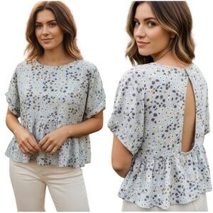 Daytrip Large Ditzy Floral Babydoll Blouse Cutout Back Cottagecore Feminine